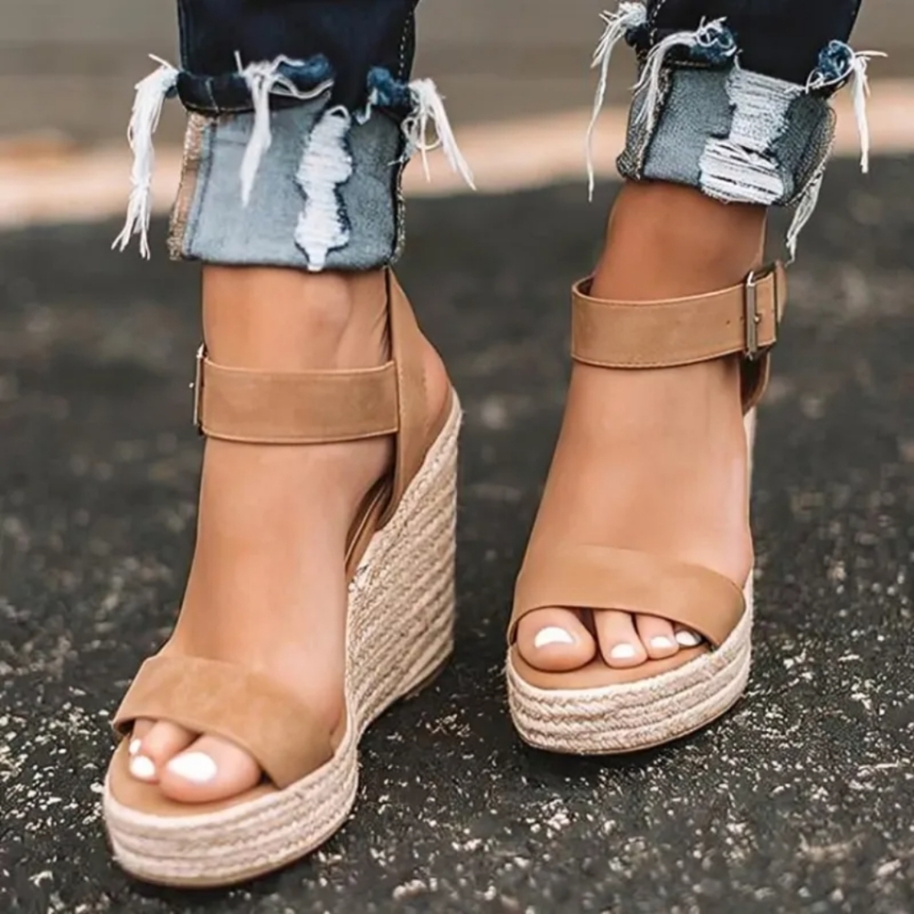 Pelle Moda Tan Espadrille Wedge Sandals